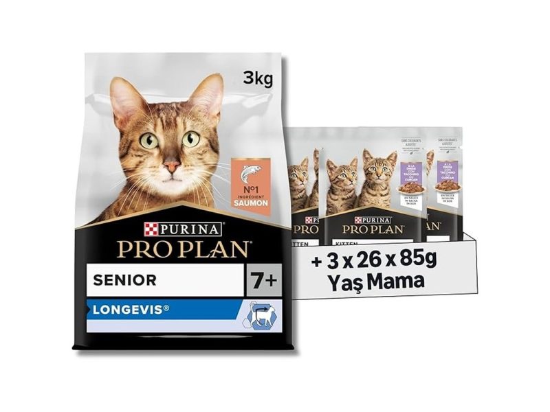 🛍️ Pro Plan Original Senior Somonlu Kuru Kedi Maması 3 kg + Purina Pro Plan Healthy Start Sos İçinde Hindi Etli Yavru Kedi Maması 85gr Pouch x 26 Adet x 3 Adet