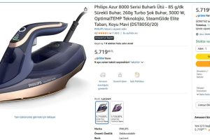 Philips Azur 8000 Serisi Buharlı Ütü – 85 g/dk Sürekli Buhar, 260g Turbo Şok Buhar, 3000 W, OptimalTEMP Teknolojisi, SteamGlide Elite Taban, Koyu Mavi (DST8050/20)