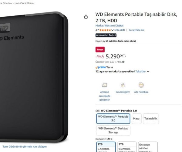 WD Elements Portable Taşınabilir Disk, 2 TB, HDD