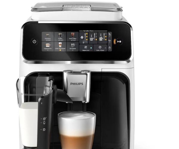 Philips Serisi 3300 Tam Otomatik Espresso Makinesi LatteGo Süt Sistemi ile, 6 Kahve Çeşidi, SilentBrew Teknolojisi, AquaClean Filtre – Beyaz & Parlak Siyah (EP3343/50)