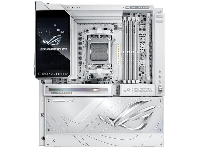 🛍️ ASUS ROG CROSSHAIR X870E GLACIAL AMD X870E AM5 Anakart, DDR5 9200, 2x USB4, 7x M.2, WiFi 7, Bluetooth, 2x 10Gbit LAN, EATX, 24+2+2 Güç Aşamaları