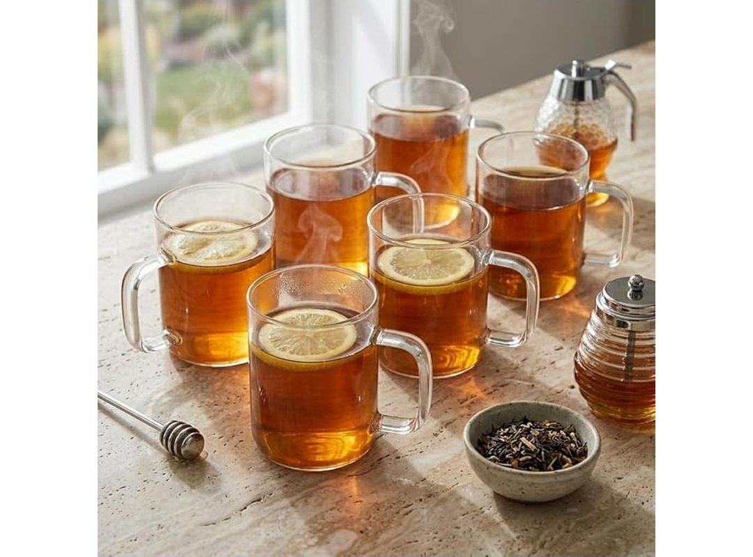 🛍️ Deconox 6’lı Borosilikat Cam Kupa Seti Isıya Dayanıklı, İnce ve Hafif Çay, Kahve ve Bitki Çayı Bardağı Takımı (220 ml) 13508 GPB14