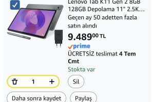 Lenovo Tab K11 Gen 2 8GB 128GB Depolama 11″ 2.5K (2560×1600) IPS Panel Android Tablet – ZAFS0134TR + Lenovo Tab Pen Kalem