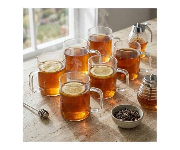 🛍️ Deconox 6’lı Borosilikat Cam Kupa Seti Isıya Dayanıklı, İnce ve Hafif Çay, Kahve ve Bitki Çayı Bardağı Takımı (220 ml) 13508 GPB14