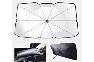 🛍️ Araç İçi Ön Cam Güneşliği, Katlanabilir Şemsiye Şeklinde Otomobil Ön Cam Güneşliği,%99 Etkin Koruma, Otomobil, SUV, (140 X 79 CM)