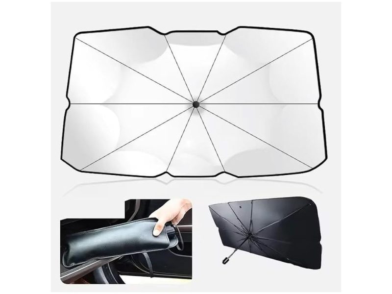 🛍️ Araç İçi Ön Cam Güneşliği, Katlanabilir Şemsiye Şeklinde Otomobil Ön Cam Güneşliği,%99 Etkin Koruma, Otomobil, SUV, (140 X 79 CM)