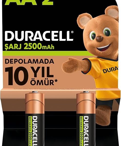 (%19.92) Duracell Şarj Edilebilir AA Kalem Pil (2’li Paket), 2500 mAh NiMH, Önceden Sarj Edilmiş, Şarj Edilebilir pilimiz