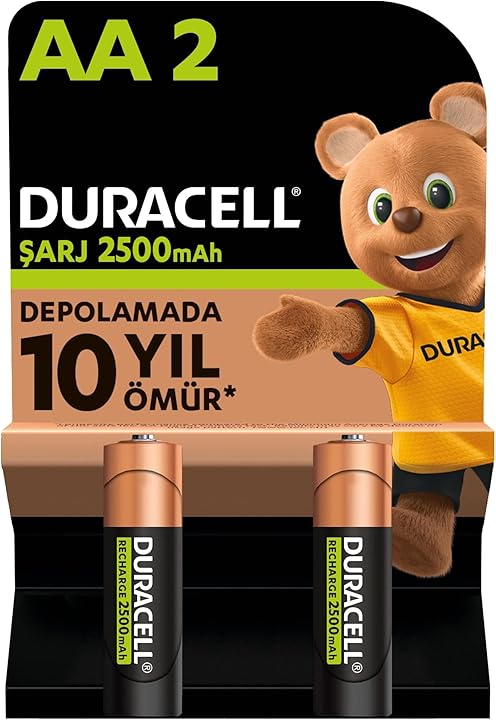 (%19.92) Duracell Şarj Edilebilir AA Kalem Pil (2’li Paket), 2500 mAh NiMH, Önceden Sarj Edilmiş, Şarj Edilebilir pilimiz