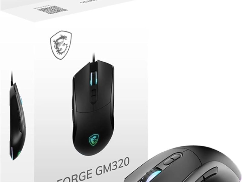 MSI FORGE GM320 Oyuncu Mouse, 12800 DPI Optik Sensör, RGB LED, 7 Düğme, USB 2.0, Siyah, 1.5m Kablo