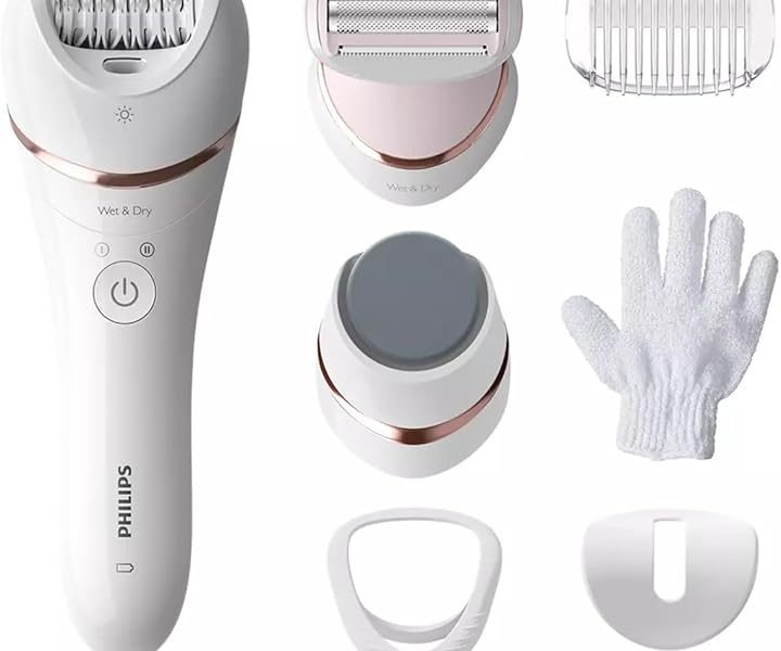 (%50.24) Philips Epilasyon Cihazı, Islak ve Kuru Kablosuz Kullanım, LED Işık, Ekstra Geniş Başlık, Hassas Bölge Başlığı, Pedikür Ayak Törpüsü, 6 Aksesuar Dahil, Beyaz Renk, BRE730/05