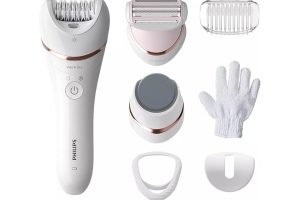 🛍️ Philips Epilasyon Cihazı, Islak ve Kuru Kablosuz Kullanım, LED Işık, Ekstra Geniş Başlık, Hassas Bölge Başlığı, Pedikür Ayak Törpüsü, 6 Aksesuar Dahil, Beyaz Renk, BRE730/05
