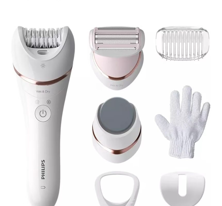 Philips Epilasyon Cihazı, Islak ve Kuru Kablosuz Kullanım, LED Işık, Ekstra Geniş Başlık, Hassas Bölge Başlığı, Pedikür Ayak Törpüsü, 6 Aksesuar Dahil, Beyaz Renk, BRE730/05