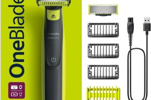 Philips OneBlade Yüz ve Vücut için Hibrit Tıraş Makinesi,Sakal Şekillendirici, Islak/Kuru Kullanım, 3 Kirli Sakal Tarağı, 1 Yedek Bıçak, Vücut Tarağı, Cilt Koruması, Çift Taraflı Bıçak, QP2824/10