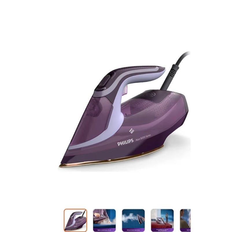 Philips 8000 Serisi Azur Buharlı Ütü – 3000W, OptimalTEMP Teknolojisi, 55g/dk Sürekli Buhar, Sıfır Yanık Riski, 300 ml’lik Su Haznesi (DST8021/30)