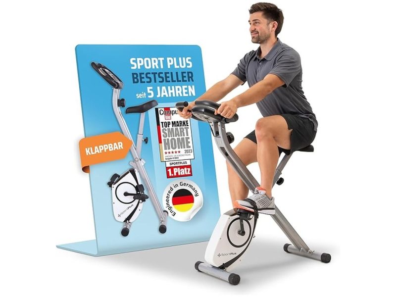 🛍️ SportPlus Katlanabilir Kondisyon Bisikleti, Ev için Uygun, Akıllı Ekran ile Nabız ve Performans Takibi, Gri