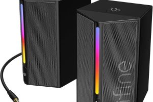 🛍 FIFINE Bilgisayar hoparlörü, RGB’li masaüstü bilgisayar hoparlörleri, ses kontrolü, oyun hoparlörleri USB ile çalışan, 3,5 mm Aux ses kablosuyla çalışır, dizüstü bilgisayar monitörü, telefon
