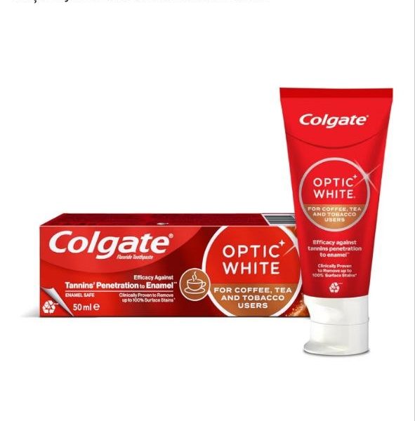 COLGATE Optic White Kahve, Çay ve Tütün Kullanıcıları İçin Beyazlatıcı Diş Macunu 50 ml
