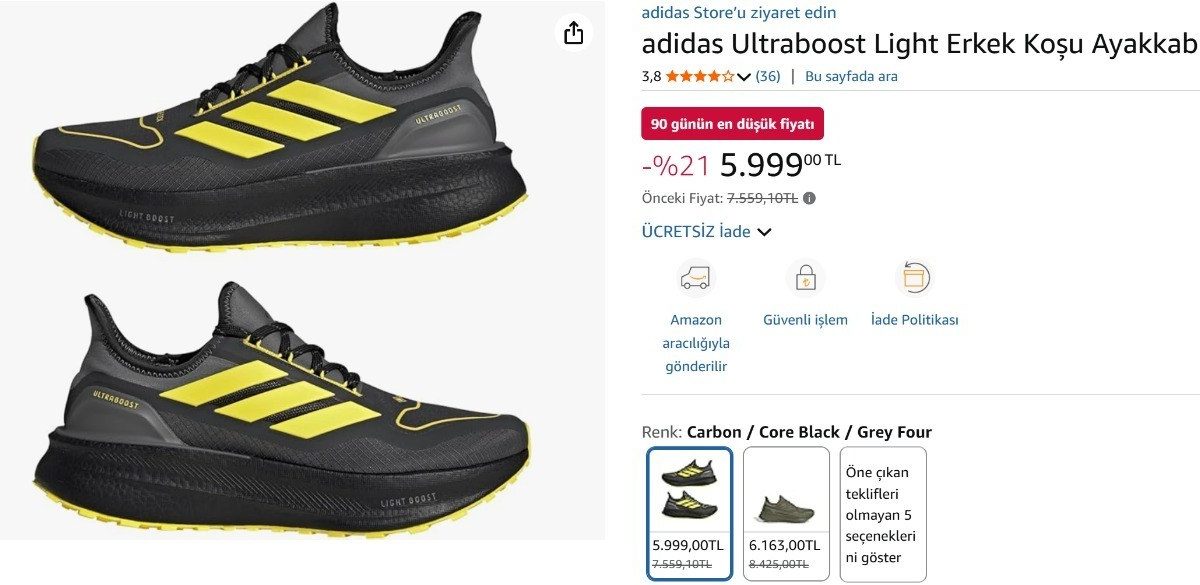 Adidas Ultraboost 5 Gore-Tex JI1384 Siyah Erkek Koşu Ayakkabısı