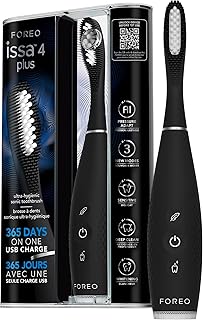FOREO ISSA 4 Plus Sonik Elektrikli Diş Fırçası – 4'ü 1 Arada Yapay Zekâ Destekli Şarjlı Set, Yumuşak Kıllar, Diş Beyazlatma, Ultra Hijyenik Temizlik - Siyah