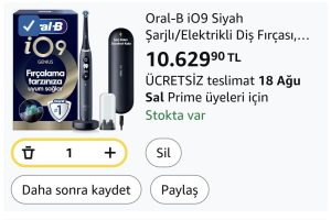 Oral-B iO9 Siyah Şarjlı/Elektrikli Diş Fırçası, 1 Fırça Başlığı, Hızlı Manyetik Şarj Cihazı, Uzun Ömürlü Pil, Şarj Eden Seyahat Kabı, Yedek Başlık Kabı