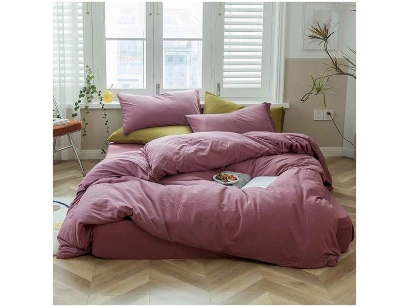 🛍️ Solid Jersey Örgü Pamuk Nevresim Kral Mor Soluk Leylak Katı Yatak Seti Modern Yumuşak Örgü Pamuk Yorgan Kılıfı Katı Mor Nevresim 2 Yastık Kılıfı Otel Kalitesi Lüks Yatak Seti