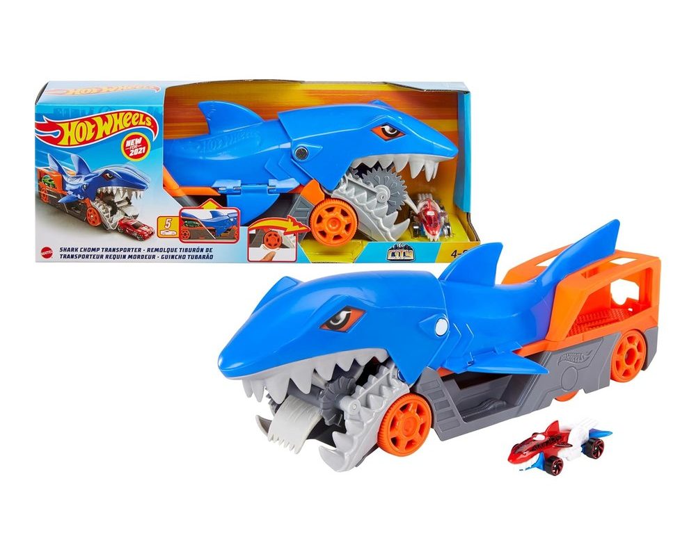 Hot Wheels Köpek Balığı Taşıyıcı Hot Wheels Köpek Balığı Taşıyıcı Oyun Seti, 1 Adet 1:64 Ölçekli Araba İçerir, 4-8 Yaş Arası Çocuklar İçin GVG36 GVG36