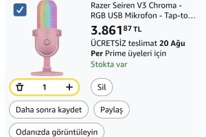 Razer Seiren V3 Chroma – RGB USB Mikrofon – Tap-to-Mute özellikli Süperkardioid Kondenser Mikrofon (Reaktif Aydınlatma, Dijital Kazanç Sınırlayıcı ve Entegre Şok Emici) Quartz