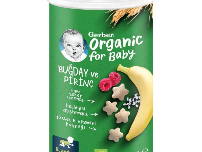 🛍️ Gerber Organik Pirinçli, Buğdaylı, Muzlu ve Ahududulu Bebek Atıştırmalığı 35 g