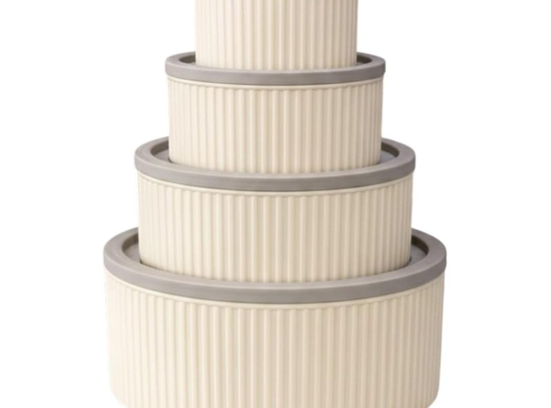 🛍️ 4 Adet Yuvarlak Saklama Kabı Seti Çizgili Desenli 3 LT 1.8 LT 1 LT 0,55 LT Buzdolabı Düzenleyici Mikrodalga ve Derin Dondurucu Uyumlu BPA İçermez Sağlıklı Erzak Kabı (KREM YUVARLAK 4 LÜ SET)