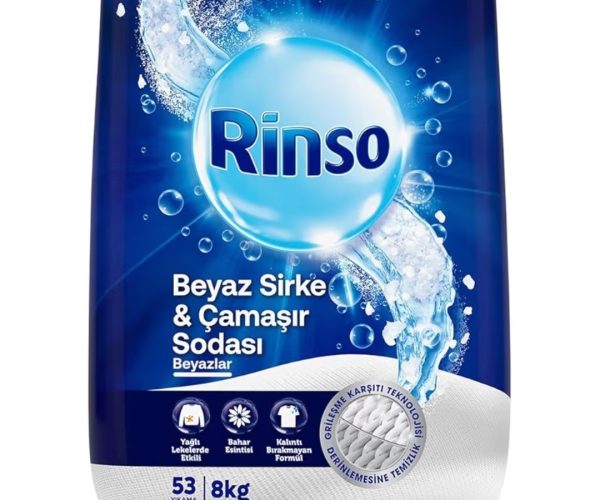 Rinso Beyaz Sirke ve Çamaşır Sodası Beyazlar için Toz Deterjan 8KG – 299₺ Piyasası 399₺ — %25 İndirim