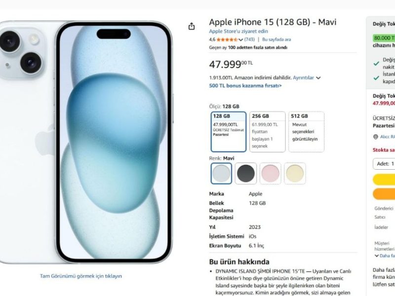Apple iPhone 15 (128 GB) – Mavi