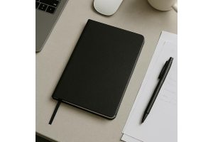 🛍 Fark Tanıtım Defter, Çizgisiz Not Defteri, Siyah Termo Deri Kapaklı Çizgisiz Not Defter, 128 Yaprak A5 Planlama Not Defteri, Ofis ve Kırtasiye, Plan, Notebook (14cm x 21 cm)
