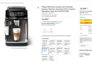 Philips 3300 Serisi LatteGo Tam Otomatik Espresso Makinesi, AquaClean Filtre, 6 İçecek, SilentBrew, Siyah Krom (EP3347/90)