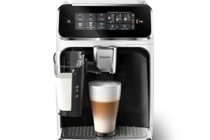 Philips Serisi 3300 Tam Otomatik Espresso Makinesi LatteGo Süt Sistemi ile, 6 Kahve Çeşidi, SilentBrew Teknolojisi, AquaClean Filtre – Beyaz & Parlak Siyah (EP3343/50)