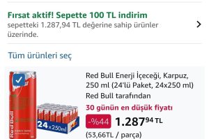 Red Bull Enerji İçeceği, Karpuz, 250 ml (24’lü Paket, 24×250 ml) – Ödeme aşamasında 100₺ İndirimle 1.187₺ — %91 İndirim