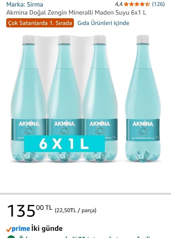 Akmina Doğal Zengin Mineralli Maden Suyu 6×1 L