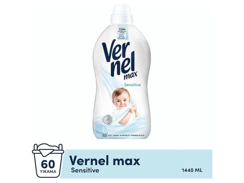 🛍️ Vernel Max Sensitive Alerjik Ciltler için Boya İçermeyen 60 Yıkama Konsantre Çamaşır Yumuşatıcısı (1 x 1440 mL)