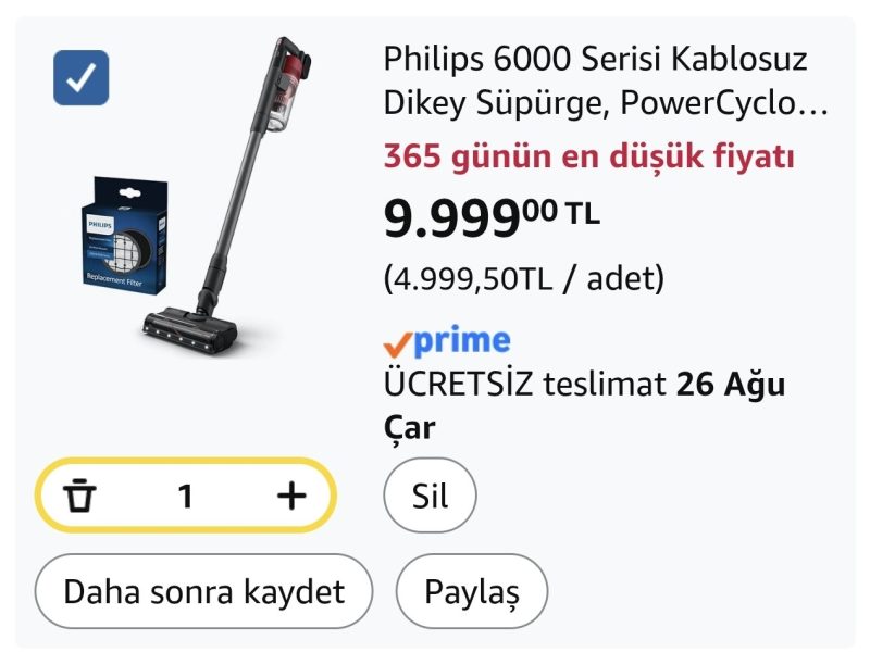 Philips 6000 Serisi Kablosuz Dikey Süpürge, PowerCyclone 11 (XC6552/01) ve Philips Orijinal Yedek Filtre – Kablosuz Süpürge 6000, 7000 ve 8000 Serisi ile Uyumlu (XV1681/01)