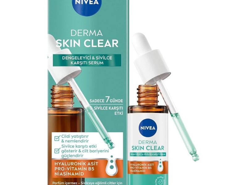 🛍️ NIVEA Derma Skin Clear Dengeleyici ve Sivilce Karşıtı Serum 30ml, Cildi Yatıştırır, Komedojenik Değildir,Niasinamid, Hyaluronik Asit, Pro Vitamin B5,Yağlı,Karma Cilt