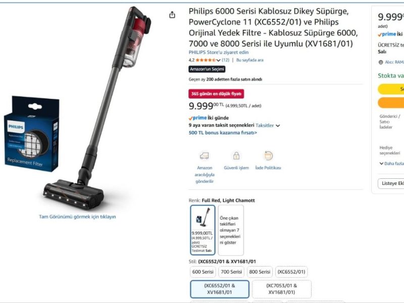 Philips 6000 Serisi Kablosuz Dikey Süpürge, PowerCyclone 11 (XC6552/01) ve Philips Orijinal Yedek Filtre – Kablosuz Süpürge 6000, 7000 ve 8000 Serisi ile Uyumlu (XV1681/01)