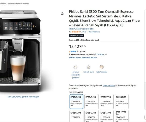 Philips Serisi 3300 Tam Otomatik Espresso Makinesi LatteGo Süt Sistemi ile, 6 Kahve Çeşidi, SilentBrew Teknolojisi, AquaClean Filtre – Beyaz & Parlak Siyah (EP3343/50)