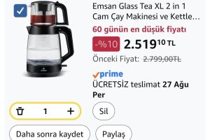 Emsan Glass Tea XL 2 in 1 Cam Çay Makinesi ve Kettle Shiny Black