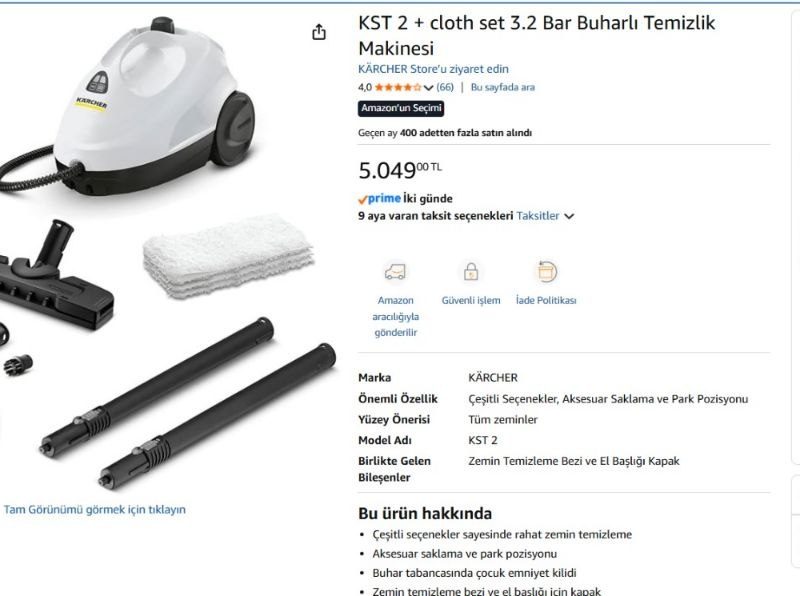 KST 2 + cloth set 3.2 Bar Buharlı Temizlik Makinesi