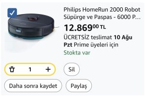 Philips HomeRun 2000 Robot Süpürge ve Paspas – 6000 PA emiş Gücü, Halı Modu, LDS Radar, HomeRun Uygulaması, Koyu Mavi (XU2000/15)