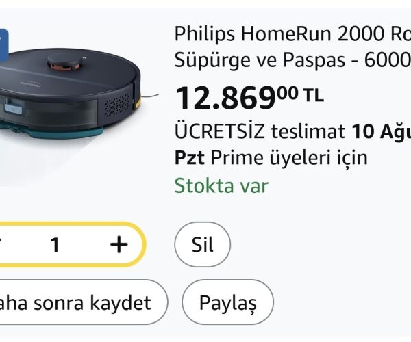 Philips HomeRun 2000 Robot Süpürge ve Paspas – 6000 PA emiş Gücü, Halı Modu, LDS Radar, HomeRun Uygulaması, Koyu Mavi (XU2000/15)