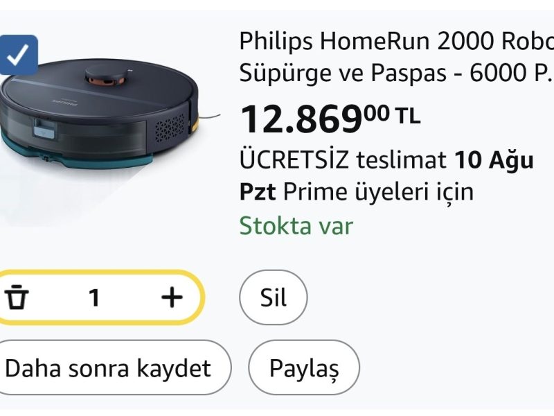Philips HomeRun 2000 Robot Süpürge ve Paspas – 6000 PA emiş Gücü, Halı Modu, LDS Radar, HomeRun Uygulaması, Koyu Mavi (XU2000/15)