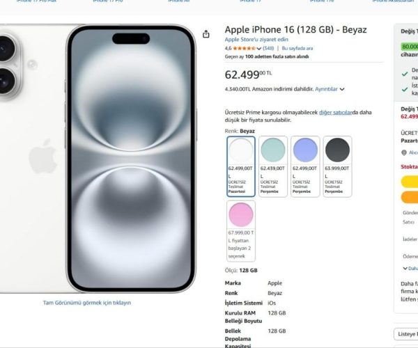 Apple iPhone 16 (128 GB) – Beyaz
