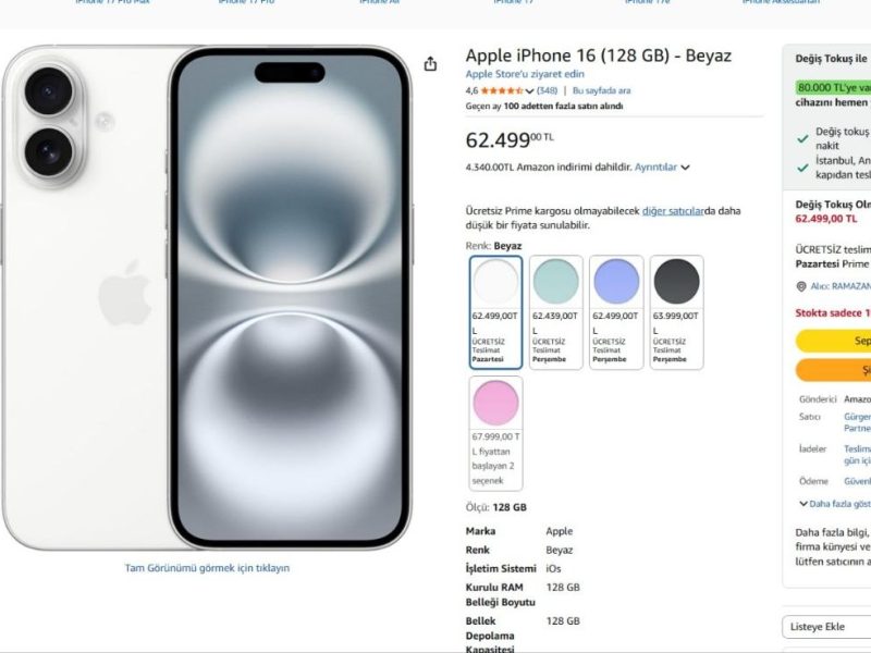 Apple iPhone 16 (128 GB) – Beyaz