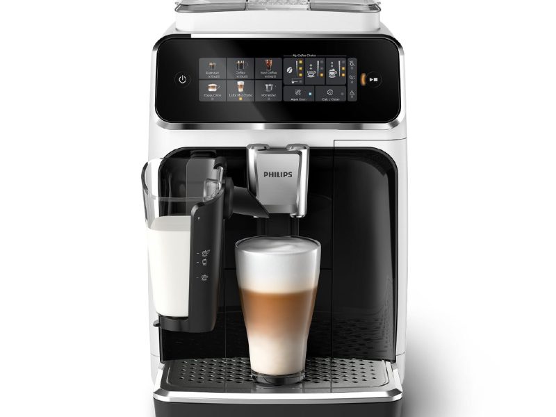 🚨 Philips Serisi 3300 Tam Otomatik Espresso Makinesi LatteGo Süt Sistemi ile, 6 Kahve Çeşidi, SilentBrew Teknolojisi, AquaClean Filtre – Beyaz & Parlak Siyah (EP3343/50) — %6 İndirim