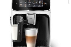 Philips Serisi 3300 Tam Otomatik Espresso Makinesi LatteGo Süt Sistemi ile, 6 Kahve Çeşidi, SilentBrew Teknolojisi, AquaClean Filtre – Beyaz & Parlak Siyah (EP3343/50)